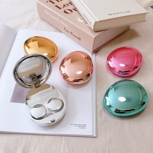 Luxury Smooth Pebble Contact Lens Case With Mirror Noble Cosmetic contact box slim Contact lens travel case can as gift