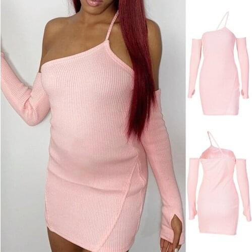 Sexy Slim Slanting Shoulder Strap All-Match Open Back Bag Hip Fashion Party Mini Dress