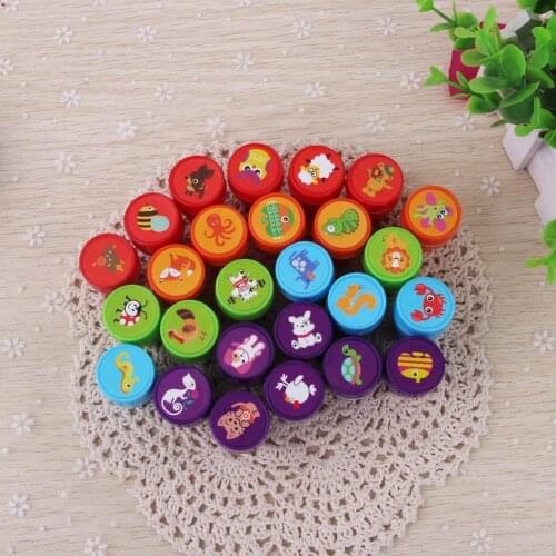 26Pcs Children Kids Cute Cartoon Animal Stamp DIY Plastic Rubber Self Inking Stampers Toy for Scrapbooking Kids Party Favor Gift