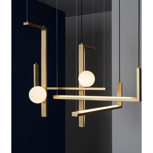 Modern Glass Beans Led Chandelier Lighting Lustre Copper Dining Room Led Pendant Chandeliers Lights Foyer Led Suspension Lamp