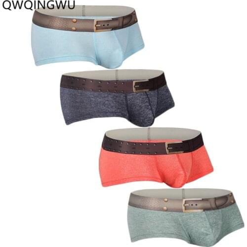 4PCS/Lot Underwear Men Boxer Cotton Homme Men Gay Underpants Sexy Underwear Big Men Shorts Cueca Masculina Belt Print Boxers