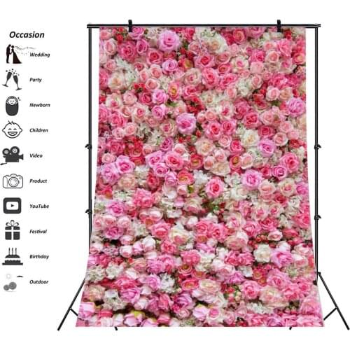 Rose Flower Wall Romantic Pink Vinyl Photography Portrait Shot Decor Wedding Party Photocall Backdrop for Photo Studio Props