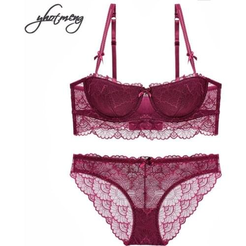 Yhotmeng Lace half cup of bra sexy lingerie set high-quality women push up bra young lady sexy thin cotton women underwear