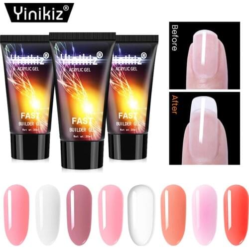 Yinikiz Primer Gel Top Coat Nails Acrylic Poly Extension Nail Gel Pink White Clear 30ml Crystal UV Fast Builder Extension Gel