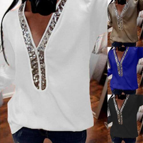 Women Blouse Autumn Long Sleeve Blouse Ladies V Neck Office OL Work Loose Tops Shirt Streetwear blusa feminina Plus Size L-5XL