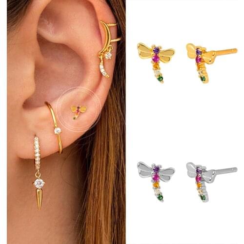 925 Silver Ear Needle Creative Rainbow Crystal Stud Earrings for Women Zircon Mini Animal Earrings Wedding Small Jewelry