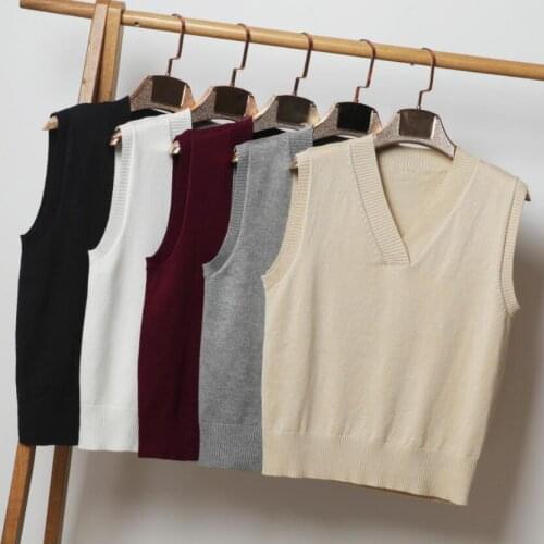 2021 New Autumn Winter Fashion Womens Knitted Sweater Sleeveless Women Loose Vest Ladies V-Neck Pullover Jumper Tops Pull Femme