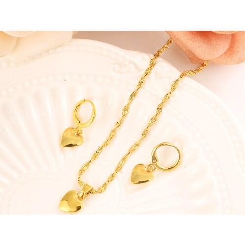 Gold dubai india heart African jewelry Set Necklace pendant Earrings Ethiopia wedding bridl jewelry sets for women girl gifts