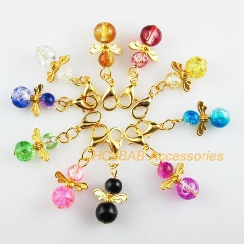 10 New Angel 14x21mm Charms Mixed Shivering Glass Gold Color Retro With Lobster Claw Clasps