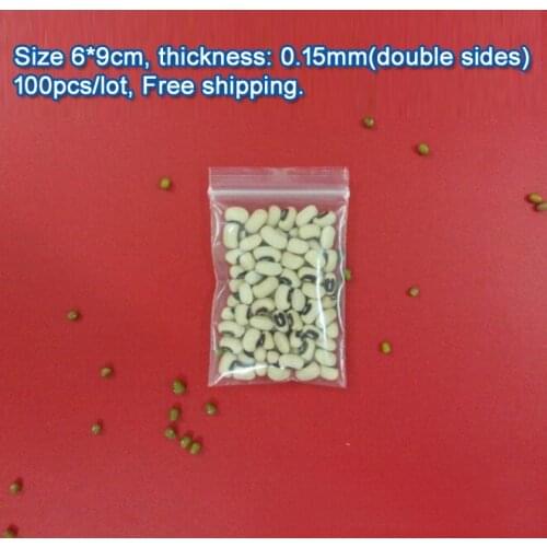 100pcs double sizes thickness 0.15mm Transparent PE Zip Lock jewelry Packaging bags, 6*9cm clear plastic bags for gift storage