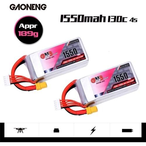 2Pcs/Set Gaoneng GNB 14.8V 1550MAH 130C/260C 4S Lipo Battery With T/XT60 Plug For RC Quadcopter Airplane FPV Racing Drone Parts