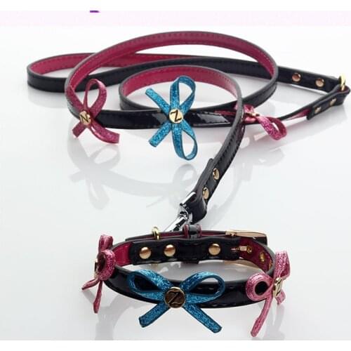 2pcs suit Pet Dog Collar Refinement Collars Leather Dog Pet Harness Bow Leash Set For Cute Small Pet Dog Puppy
