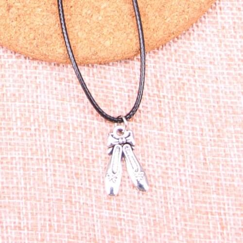 20Pcs Antique Silver Color ballet shoes slippers Pendant 20*13mm Leather Chain Necklace Black Leather Cord Necklace
