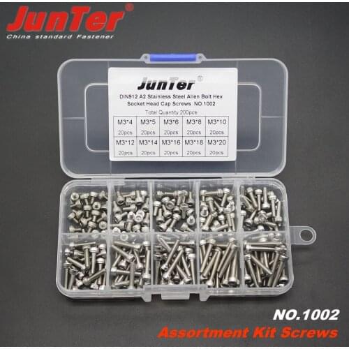 200pcs M3 (3mm) A2 Stainless Steel DIN912 Allen Bolts Hex Socket Head Cap Screws Assortment Kit NO.1002