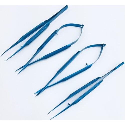 4pcs/set Titanium Tlloy Surgical Instruments Ophthalmic Microsurgical Dental Instruments 14 cm Scissors Needle Holders Tweezers