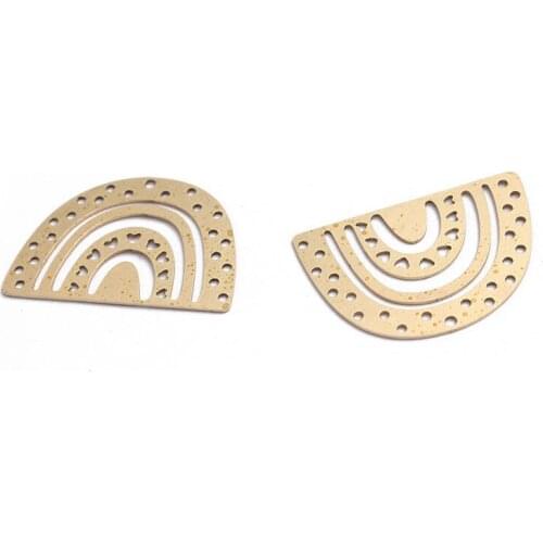 6pcs Raw Brass Porous Charm Connector Half Round Charm Pendant For DIY Earring Jewelry Findings Making Supplies