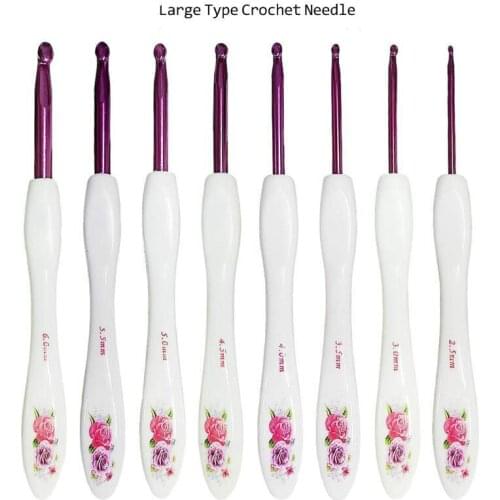 8Pcs Printing Aluminum Alloy Crochet Hooks Set Plastic Handle Kniting Needles Kit for Knit Hats, Sweaters, Baby Socks, Scarves