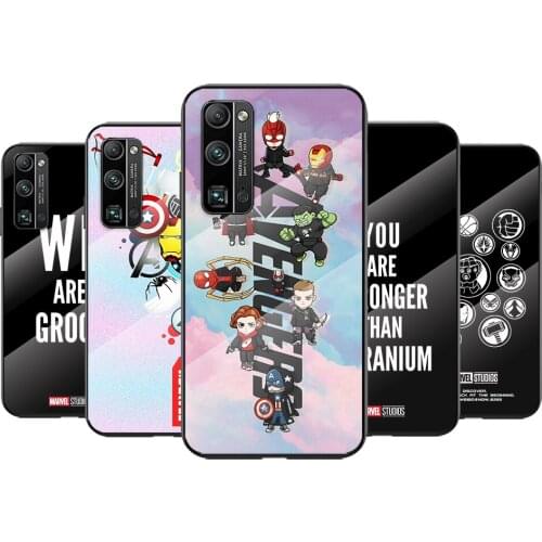 Tempered Glass Cover Marvel Avengers cute text logo For Huawei Honor 30 20 10 9X 8X Pro Plus Lite Shockproof Shell Phone Case