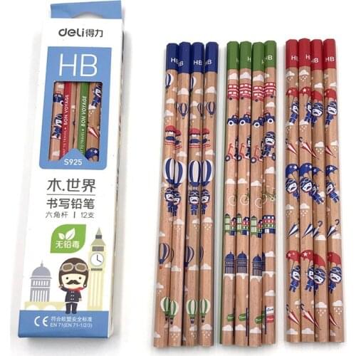 Deli Hexagonal HB Standard Pencils Soldier Sketch Drawing Pencils Set HB Non-toxic Pencils For School Students 12 Pieces/Box