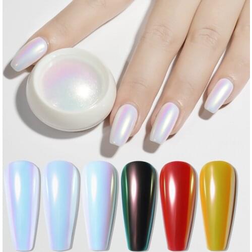 Nail Art Neon Pink Colorful Fairy Mermaid Powder Aurora Symphony Pearl Shell Mirror Face Powder Nail Decorations