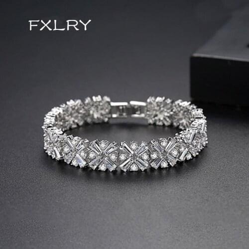 FXLRY New Arrival Luxury White Color Cubic Zircon High Quality Rice shape Chain Bracelet Bride Wedding for Girl Party