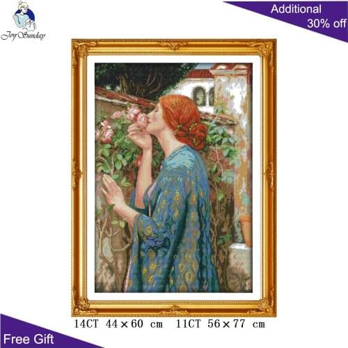 Joy Sunday Woman and Flowers Home Decoration R896 14CT 11CT Counted and Stamped Woman and Flowers Cross Stitch kits