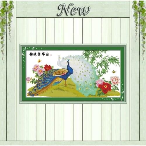 White peacock peony flower painting counted printed on canvas DMC 14CT 11CT Chinese Cross Stitch Needlework Sets Embroidery kits