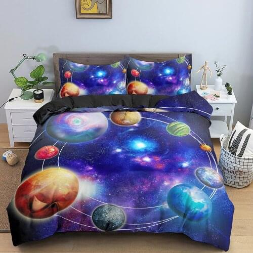 Galaxy Pattern Bedding Set Planet Duvet Cover Bedclothes Twin/King/Queen Size Cozy Comforter Cover for Kids Home