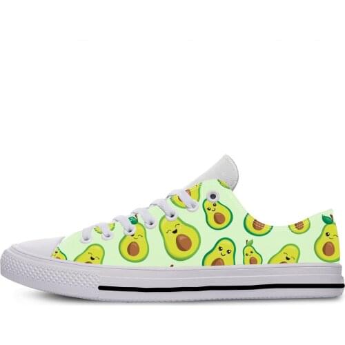 Avocado Fruit Anime Cartoon Pattern Aesthetic Cute Casual Cloth Shoes Low Top Lightweight Breathable 3D Print Men Women Sneakers