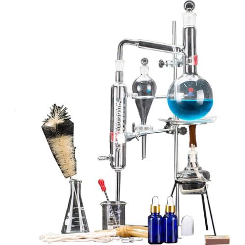 24pcs New 500ml Lab Essential Oil Distillation Apparatus Water Distiller Purifier Glassware Kits w/Condenser Pipe Flask