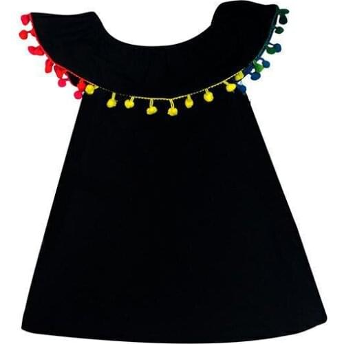 Summer Dress for Toddler Girl Rainbow Ball Tassels Turn Down Collar Black Princes Party European American Styles Kids Clothing