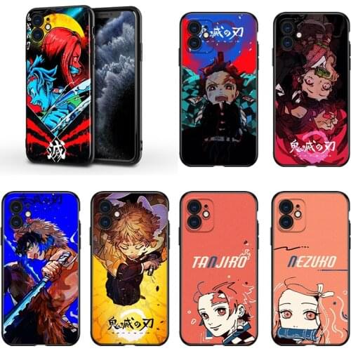 Anime Demon Slayer Kimetsu no Yaiba For Apple iPhone 13 12 11 Mini XS XR X Pro MAX SE 2020 8 7 6 5 5S Plus Black Soft Phone Case
