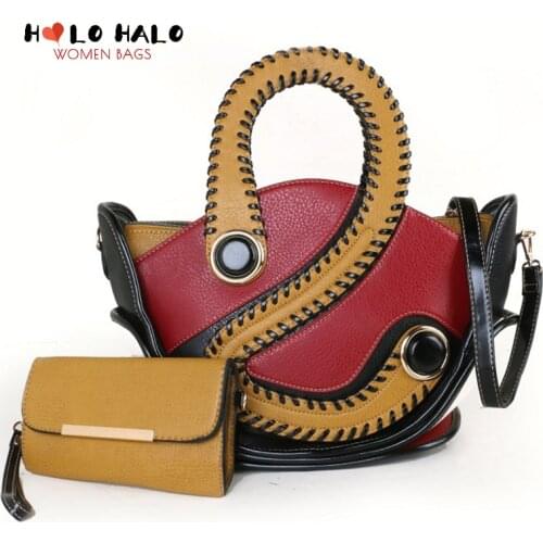 Female Purses and Handbags 2 Pcs Bag Set Women Crossbody Bags S Shape Hand-held Design Bags Fashion PU Leather Shoulder Bags