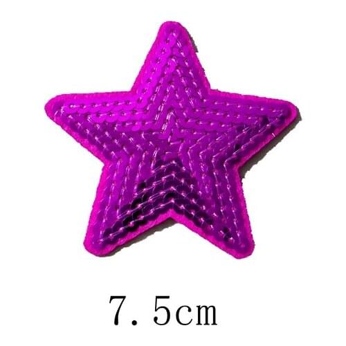 New Arrival 75mm Purple Star Sequined Patches Iron on Appliques DIY Sewing Decals SEW-ON KIDS CLOTHING STICKERS HANDMADE BADGE