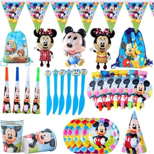 Disney Mickey Mouse Cartoons Disposable Tableware Paper Cups Napkins Plates Straws Baby Shower Birthday Party Toys Supplies
