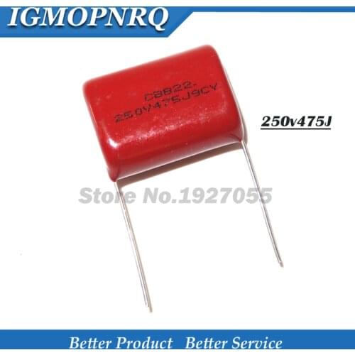 10PCS 250V475J Pitch 25MM 250V 4.7UF 475 4700PF CBB Polypropylene film capacitor 250V475 NEW 250V475J-P25