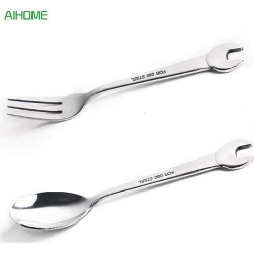 Portable Stainless Steel Silver Fork and Spoon Coffee Tea Spoons Cultry Flatware