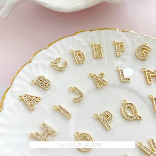 Homemade Handmade Material Copper Plated Gold Micro Inlaid Zircon 26 English Letter Pendant DIY Earrings Necklace Pendant 2 pcs