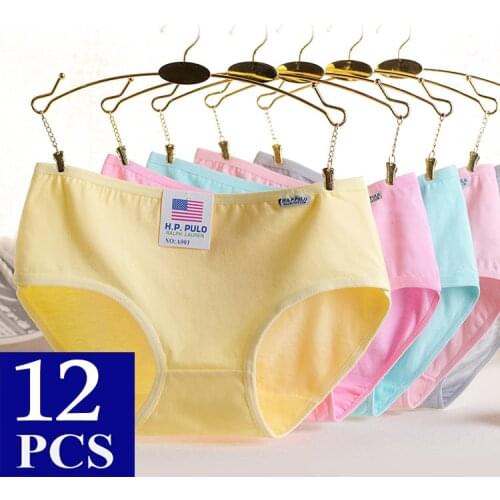 12pcs/lot Sexy Underwear Women Cotton Lingerie Femme Pink Panties Solid 2021 Boxers for Women Low-rise Lady Underpants Oversized