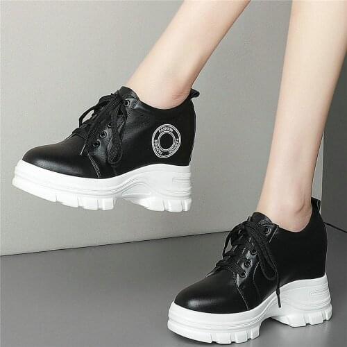 Platform Pumps Shoes Women Genuine Leather Wedges High Heel Ankle Boots Female Lace Up Round Toe Fashion Sneakers Casual Shoes