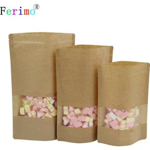 100pcs Self Seal Zipper Plastic Retail Packaging Pack Kraft Paper Bag Ziplock Zip Lock Storage Bags Package Kitchen Supplies