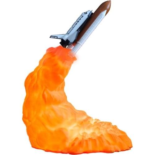 USB 3D Print Night Light Rocket Space Shuttle Lamp 5V DC 28cm PLA Rocket Launch Model LED Light Rechargeable for Rocket Lovers