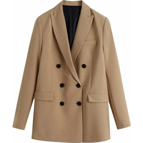 ZA Women 2020 Fashion Office Wear Double Breasted Blazers Coat Vintage Long Sleeve Pockets Female Outerwear Chic Tops