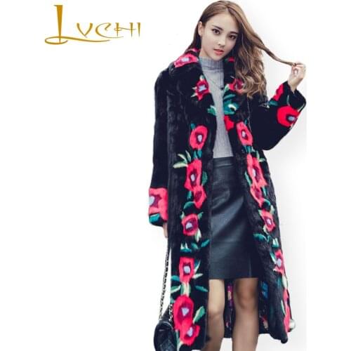 LVCHI female length noble winter Customizable Fur coat mink fur jacket stylish 3D floral new women thick maxi real mink coats