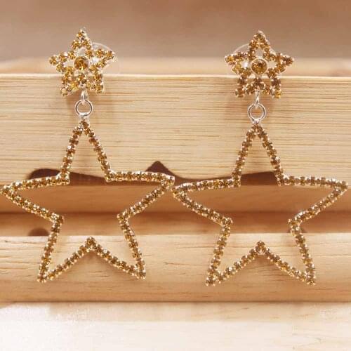 New desig Elegant Rhinestone Star shape Long Earrings Female Net Red Exaggerated Earrings crystal AB stone dangling Earrings