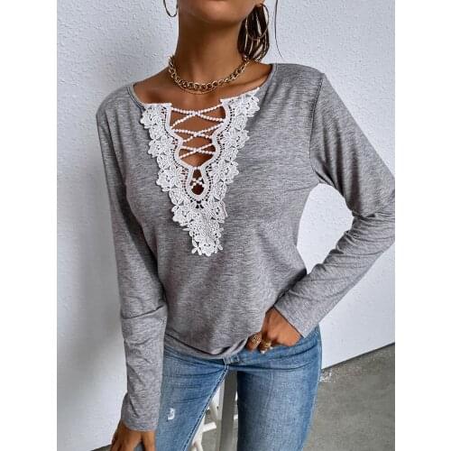 Tumblr Cotton Regular Solid New Arrival Kpop Korean Women Autumn Winter Loose Long-Sleeved Tops V-Neck Pullover Tees
