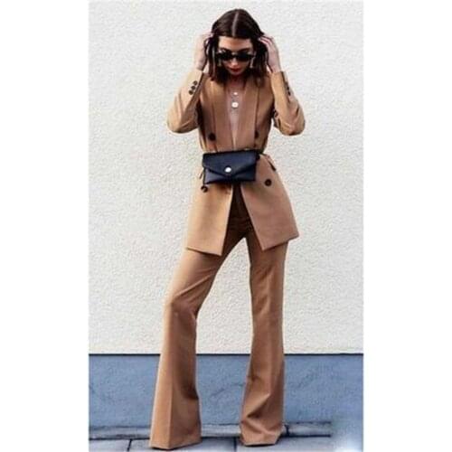 Brown Notch Lapel Lady Womens Suit Set Spring and Autumn Slim Professional 2 Piece Set Suit Womens Pantsuit Customi Made