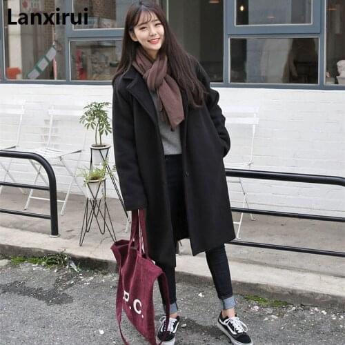 Winter Women Casual Coat Fashion Female Pockets Jackets Large Size Long Woolen Womens Outerwear Females Overcoat Korean Style