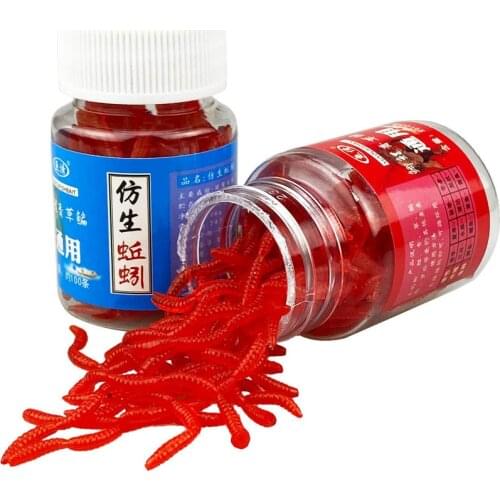 100Pcs/Box 50mm Red Worm Soft Lure 40mm Earthworm Fishing Silicone Artificial Bait Fishy Smell Shrimp Additive Bass Carp Fishing