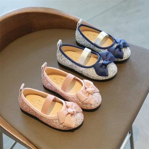 2021 new girls' casual shoes fashion bow Sequin princess shoes sandals girls' bow non slip low heel casual shoes